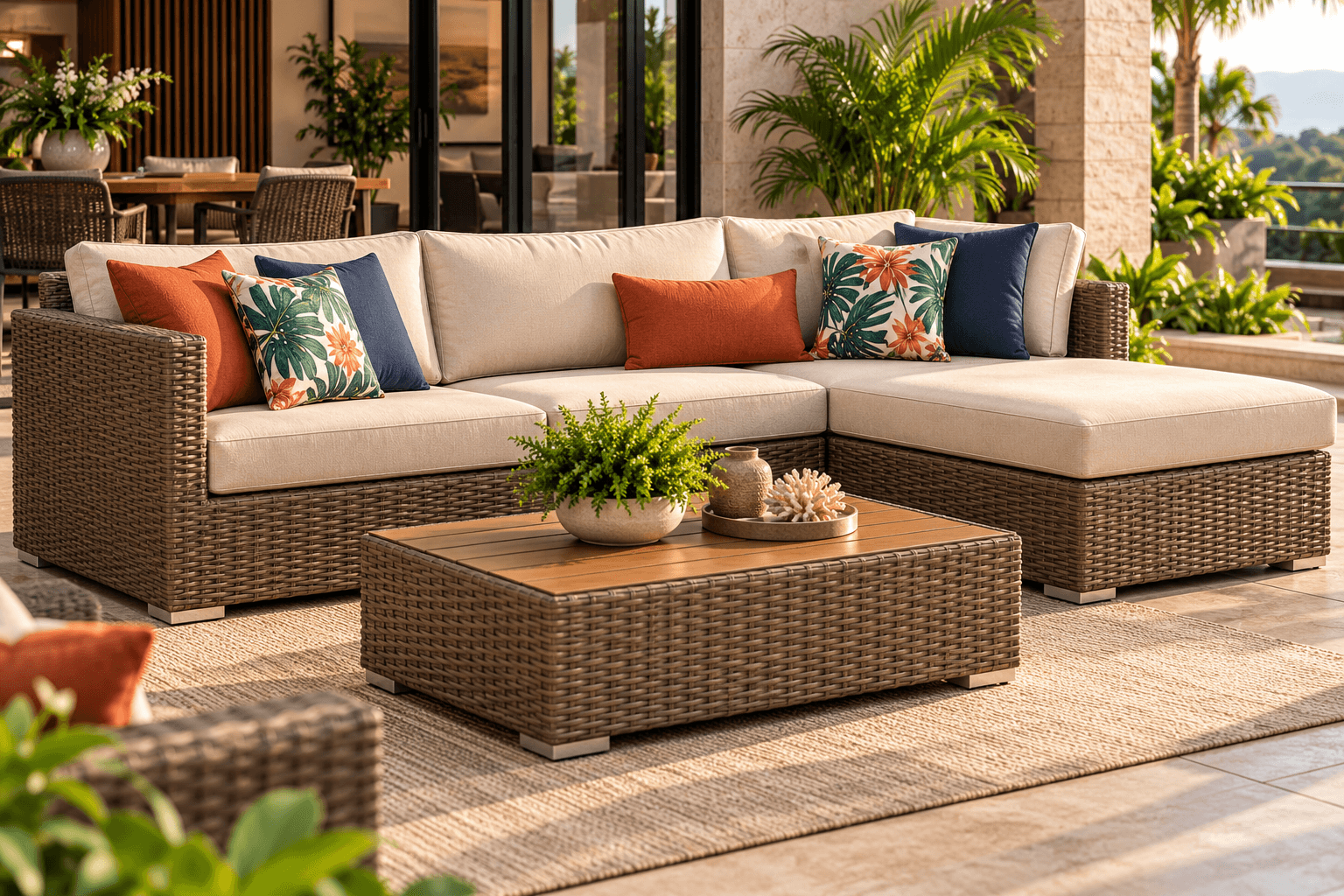 Conjunto Sofá Fibra Sintética com Chaise