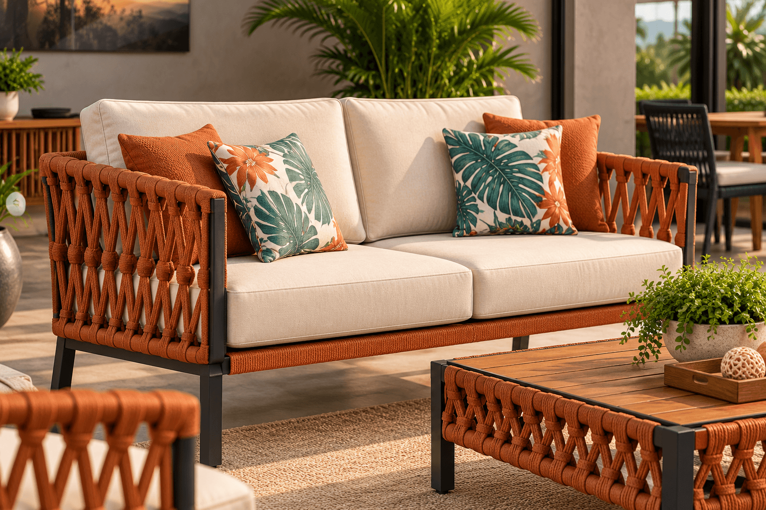 Conjunto Sofá Corda Náutica 2 Lugares